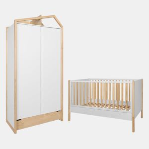 Berço evolutivo 70x140 e roupeiro 2 portas Bellamy Juliette Branco e Madeira