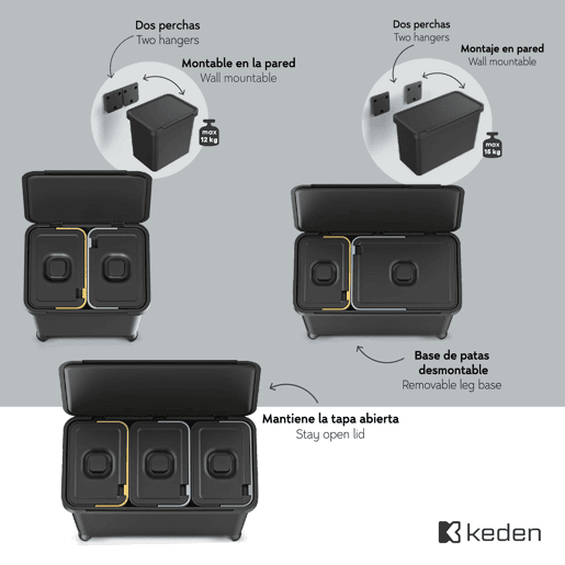 Sistema de triagem de reciclagem KEDEN 1x10L + 1x23L