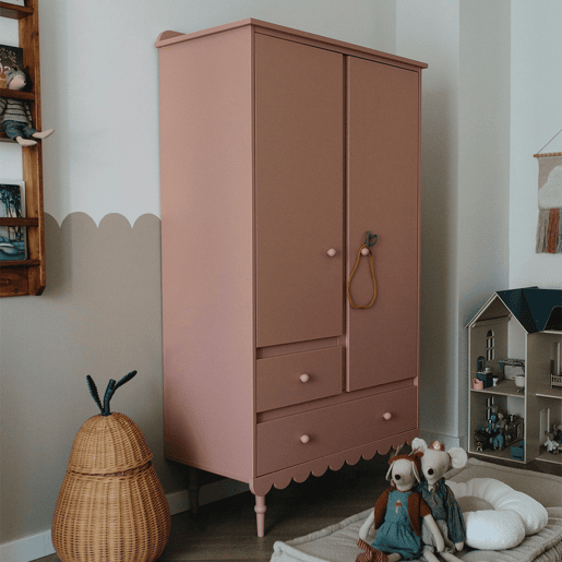Cómoda 3 gavetas e roupeiro 2 portas Wood Luck Babushka Rosa