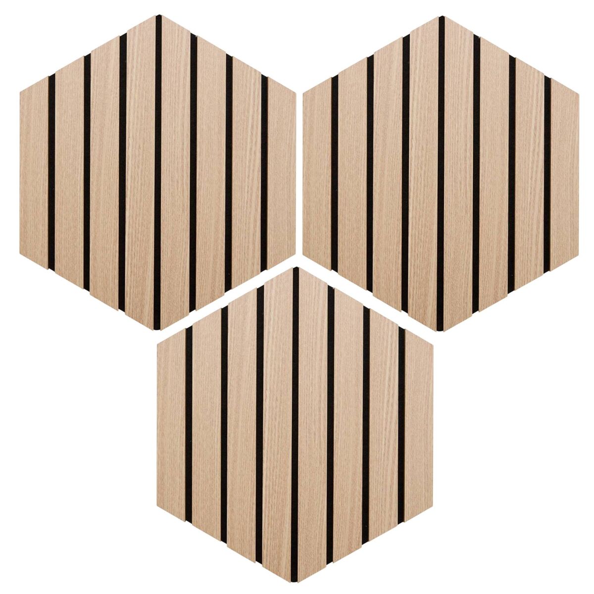 Well home set de 3 paneles decorativos 'colva' hexágono 30x26cm en mdf color madera clara