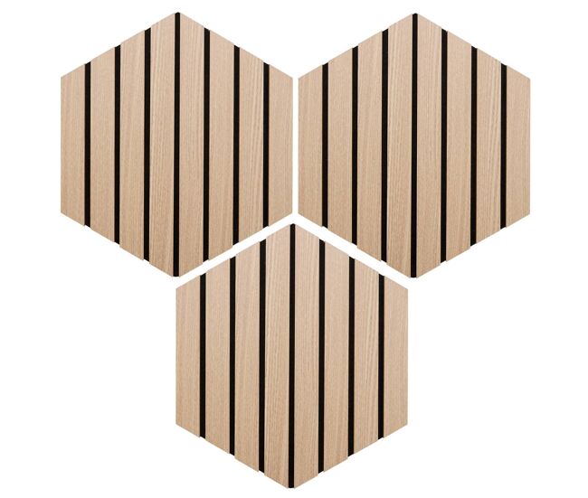 Well home set de 3 paneles decorativos 'colva' hexágono 30x26cm en mdf color madera clara