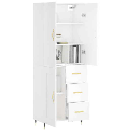 Armário alto - Bufete - Móvel de apoio 69,5x34x180 cm derivados de madeira branco pt665 Armário alto - Bufete - Móvel de apoio 69,5x34x180 cm derivados de madeira branco pt665