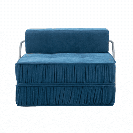 Sofá-cama de 1 lugar - conversível, futon, assento reclinável, almofada traseira removível - azul