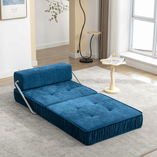 Sofá-cama de 1 lugar - conversível, futon, assento reclinável, almofada traseira removível - azul