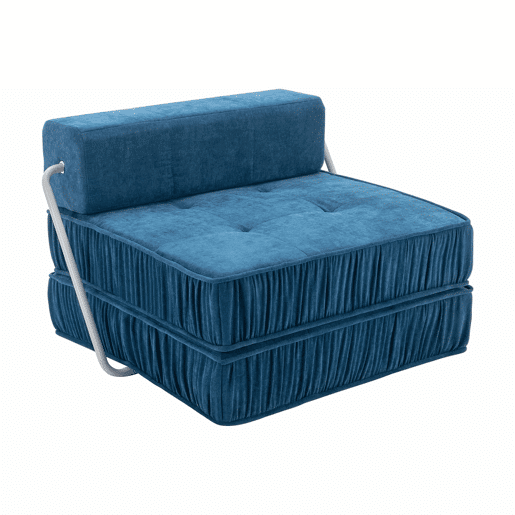 Sofá-cama de 1 lugar - conversível, futon, assento reclinável, almofada traseira removível - azul