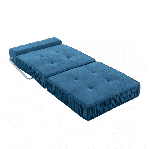 Sofá-cama de 1 lugar - conversível, futon, assento reclinável, almofada traseira removível - azul