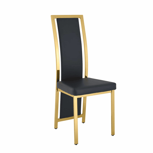 Cadeiras de sala de jantar 2 unidades - 109 cm - Minimalistas, PU preto + estrutura metálica dourada - Preto+Dourado