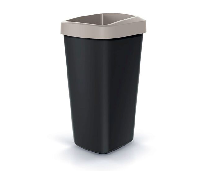 Cubo de reciclaje 25l keden en plástico con práctica tapa abierta color marrón.