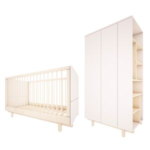 Berço evolutivo 70x140 e roupeiro de 2 portas Wood Luck Romy Branco