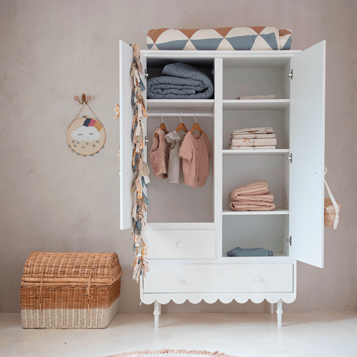 Cómoda 3 gavetas Roupeiro 2 portas Wood Luck Babushka Branco