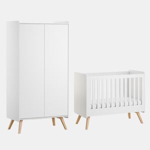 Cama de bebé Vox Vintage Branco e Madeira 60x120 e roupeiro de 2 portas