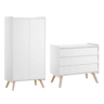 Cómoda de 3 gavetas e roupeiro de 2 portas Vox Vintage Branco e Madeira