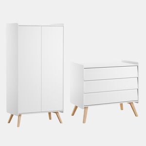 Cómoda de 3 gavetas e roupeiro de 2 portas Vox Vintage Branco e Madeira