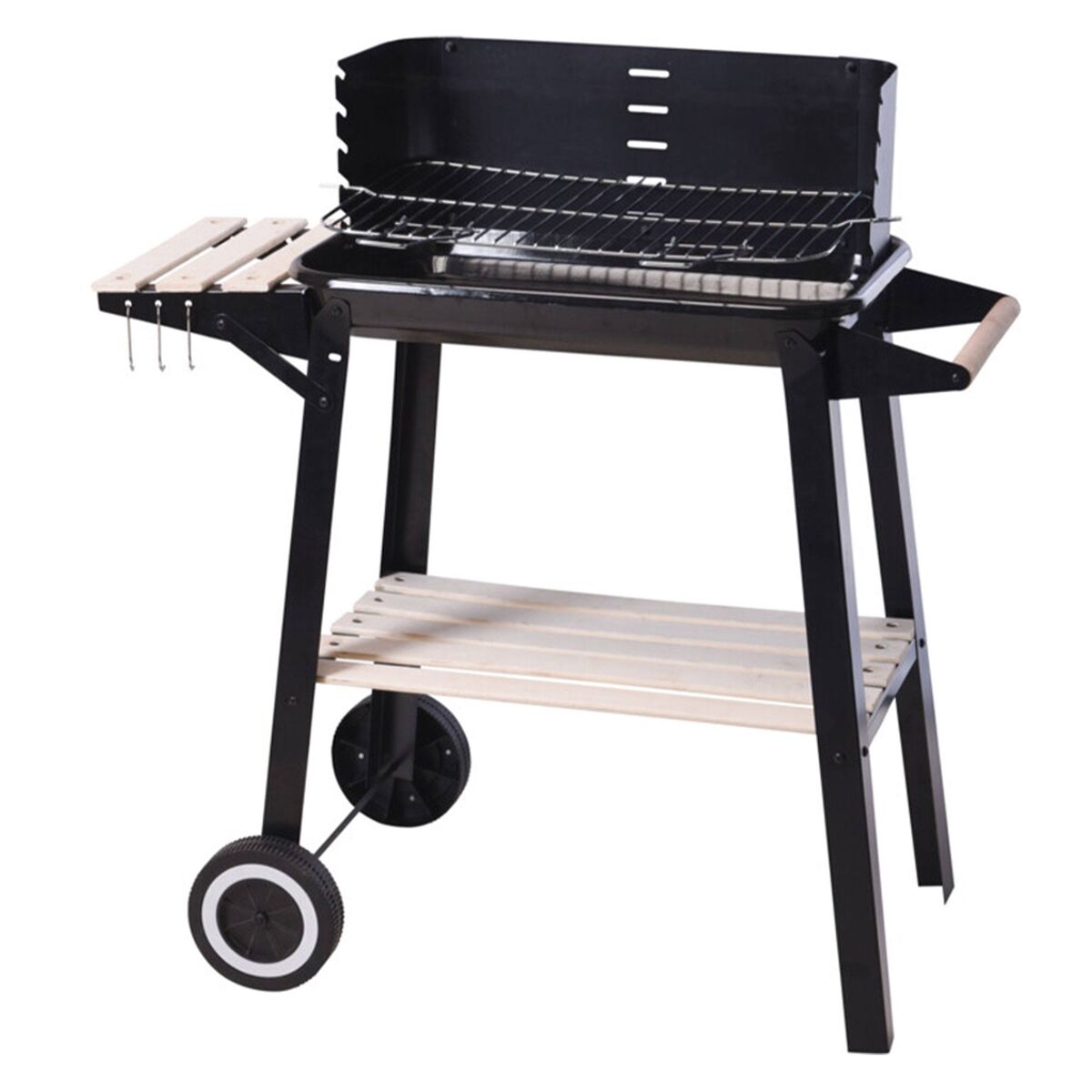 Well Home Barbacoa de Carbón Rectangular con Estantes de Madera