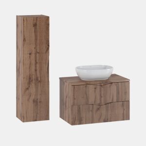 Móvel lavatório simples 80cm e coluna Tao Madeira