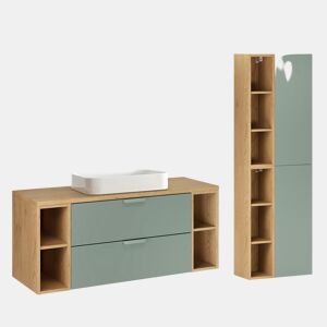 Conjunto móvel lavatório simples 120cm 4 nichos e coluna Oria Verde mate