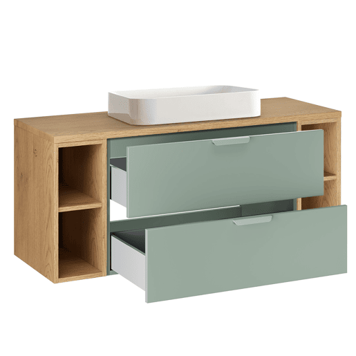 Conjunto móvel lavatório simples 120cm 4 nichos e coluna Oria Verde mate