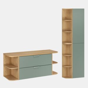 Conjunto móvel toucador 120cm nichos arredondados e coluna Oria Verde mate