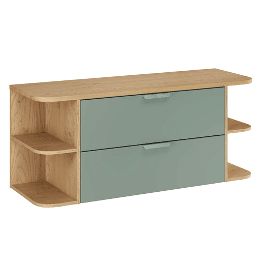 Conjunto móvel toucador 120cm nichos arredondados e coluna Oria Verde mate