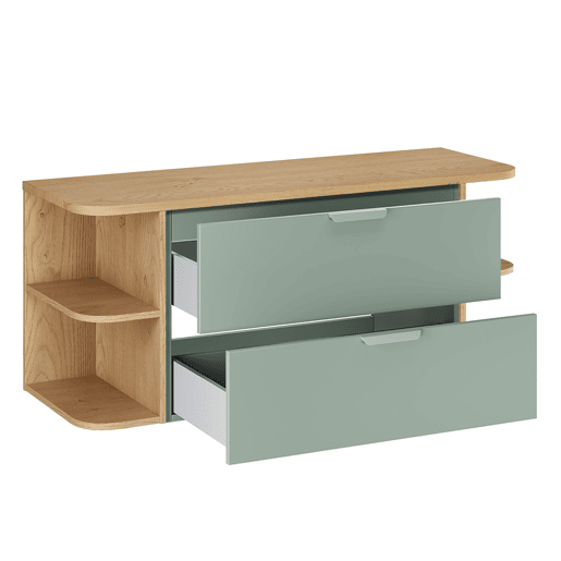 Conjunto móvel toucador 120cm nichos arredondados e coluna Oria Verde mate