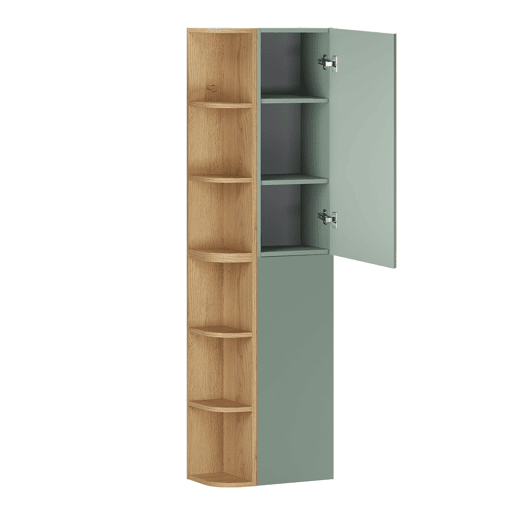 Conjunto móvel toucador 120cm nichos arredondados e coluna Oria Verde mate