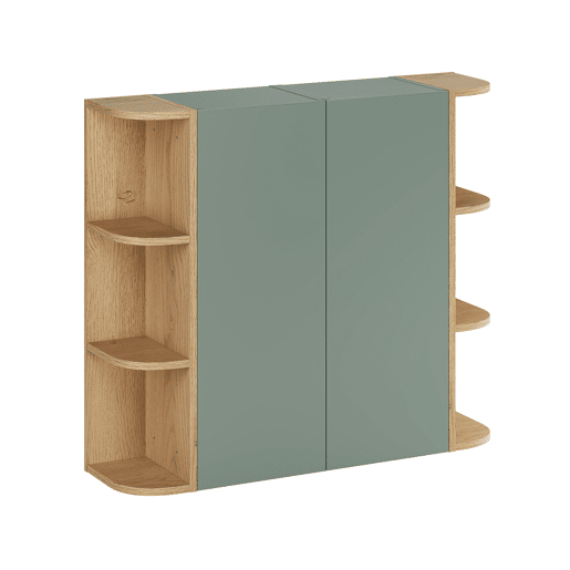 Conjunto móvel toucador 120cm nichos arredondados e coluna Oria Verde mate