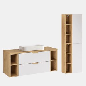 Conjunto de lavatório individual de 120 cm com 4 nichos e coluna Oria Branco mate