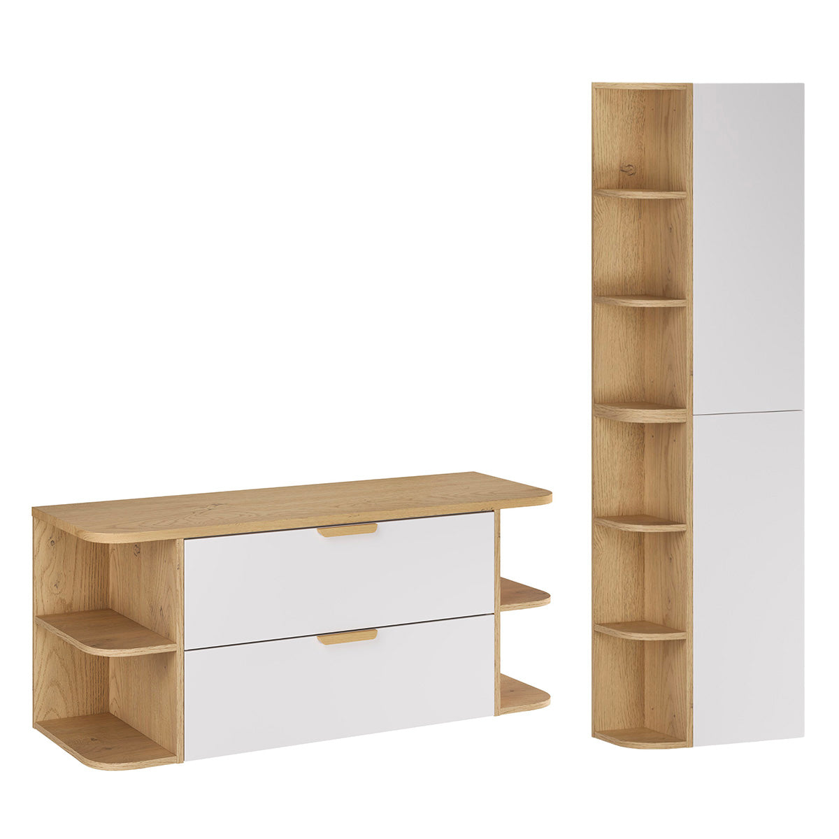 Conjunto de mueble y columna oria 120cm nicho redondo blanco mate