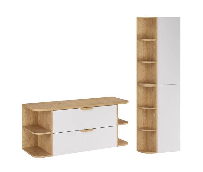 Conjunto de mueble y columna oria 120cm nicho redondo blanco mate