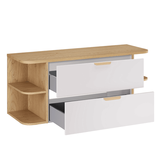 Conjunto móvel sob-lavatório 120cm nichos arredondados e coluna Oria Branco mate