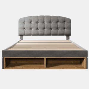 Cama de casal 140x200 - Similpelle com cabeceira ajustável, gavetas e espaço de arrumação - Cinza