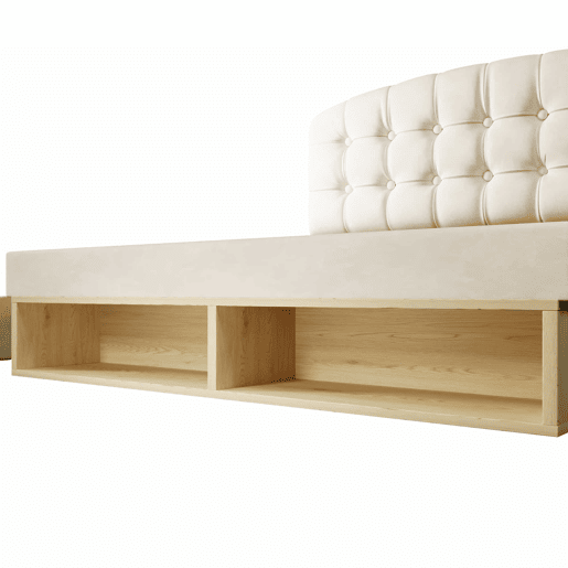Cama de casal 140x190 - estofada em veludo, cabeceira ajustável, com gavetas e espaço de arrumação - bege