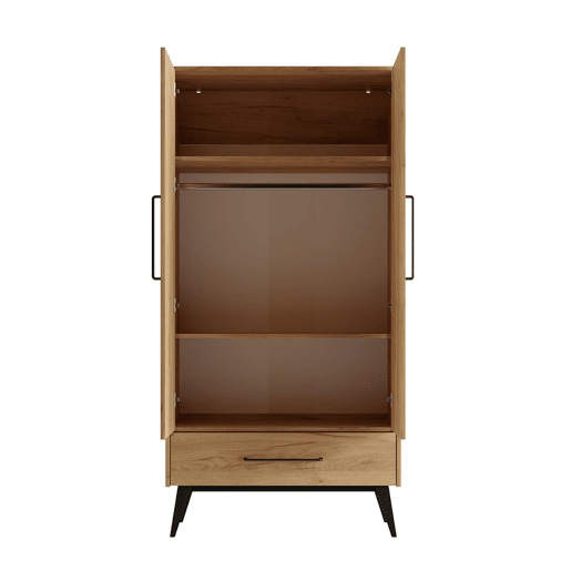 Cómoda de 3 gavetas e roupeiro de 2 portas Pinio Retro Wood