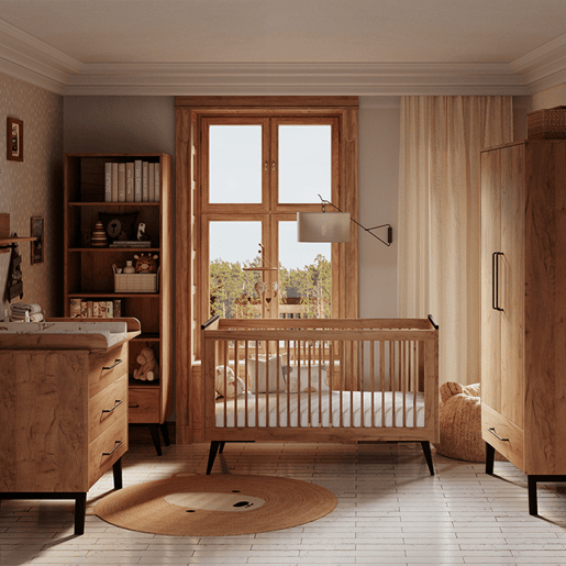 Cómoda de 3 gavetas e roupeiro de 2 portas Pinio Retro Wood