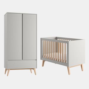 Berço evolutivo 60x120 e roupeiro 2 portas Pinio Swing Cinzento e madeira