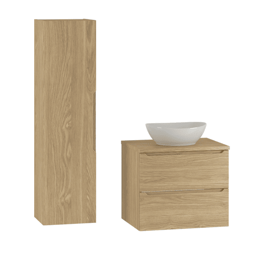 Conjunto móvel lavatório simples 60cm e coluna Viggo Madeira