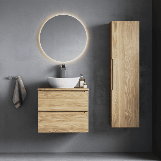 Conjunto móvel lavatório simples 60cm e coluna Viggo Madeira