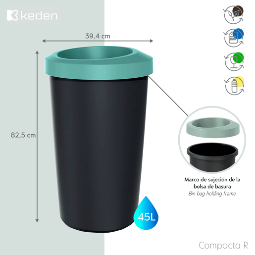 Conjunto KEDEN com 3 lixeiras de reciclagem, 45L cada.
