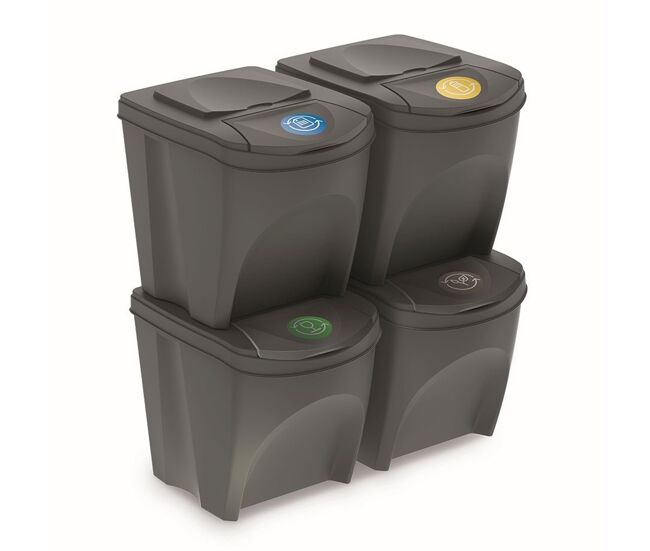 Set de 4 cubos de basura keden sortibox papelera reciclaje, gris, volumen 4x25l