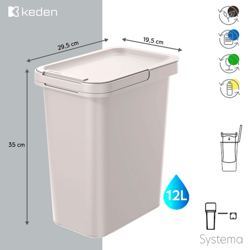 Lixeira quadrada para reciclagem KEDEN de 12 litros