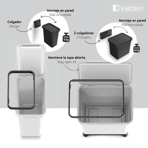 Lixeira quadrada para reciclagem KEDEN de 12 litros