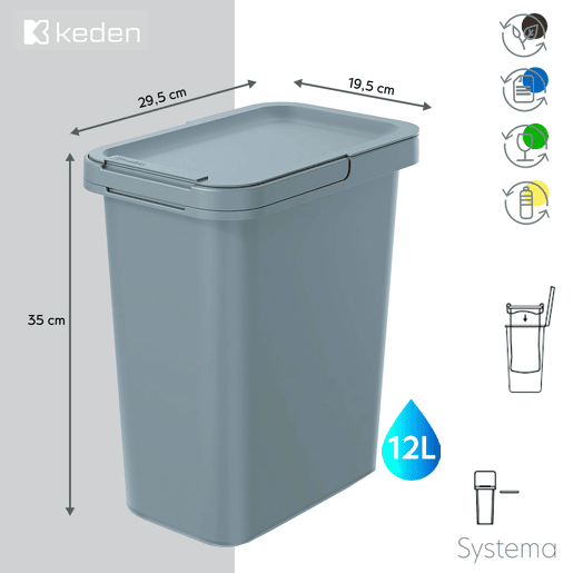 Lixeira quadrada para reciclagem KEDEN de 12 litros