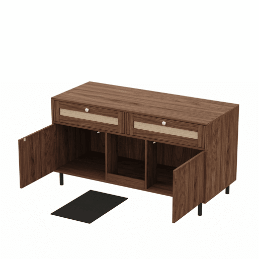 Móvel para caixa de areia para gatos 120x50x65 cm - com tapete para reter a areia, gavetas de rattan, aparadormóvel de TV multifuncional, sem caixa de areia - Cor nogueira
