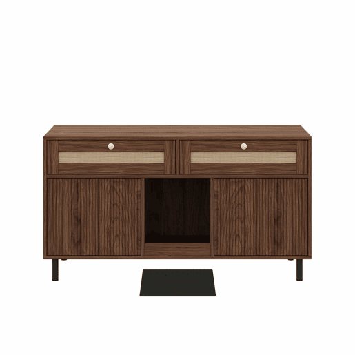 Móvel para caixa de areia para gatos 120x50x65 cm - com tapete para reter a areia, gavetas de rattan, aparadormóvel de TV multifuncional, sem caixa de areia - Cor nogueira