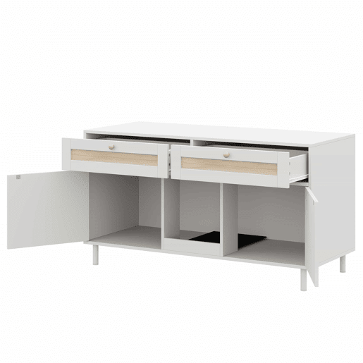 Armário para caixa de areia para gatos 120x50x65 cm - com tapete anti-poeira para areia, gaveta de vime, móvel multifuncional para animais de estimação e TV, sem caixa de areia - Branco