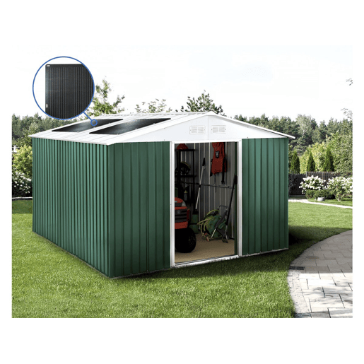 Abrigo de jardim metálico - Rosas - 10,85 m² com painéis solares