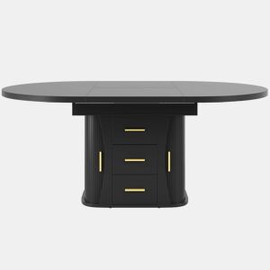Mesa de jantar extensível de 118 a 158 cm u2013 redonda a oval, com 3 prateleiras de arrumação, para 6 pessoas u2013 preta
