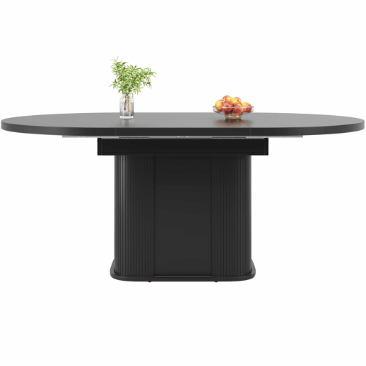 Mesa de jantar extensível de 118 a 158 cm u2013 redonda a oval, com 3 prateleiras de arrumação, para 6 pessoas u2013 preta Mesa de jantar extensível de 118 a 158 cm u2013 redonda a oval, com 3 prateleiras de arrumação, para 6 pessoas u2013 preta