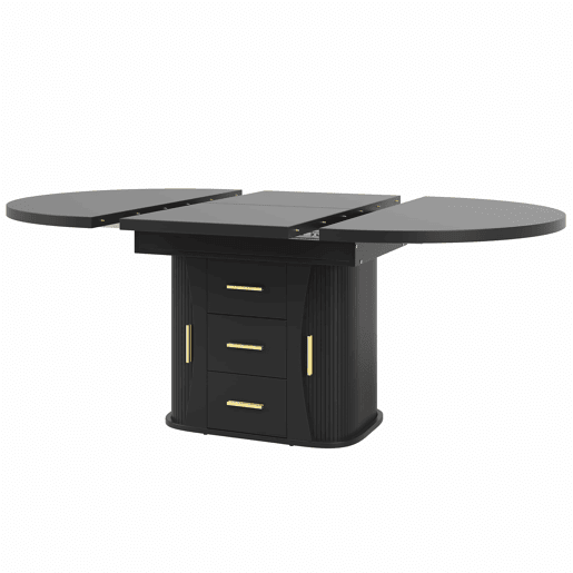 Mesa de jantar extensível de 118 a 158 cm u2013 redonda a oval, com 3 prateleiras de arrumação, para 6 pessoas u2013 preta Mesa de jantar extensível de 118 a 158 cm u2013 redonda a oval, com 3 prateleiras de arrumação, para 6 pessoas u2013 preta