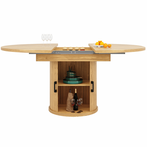 Mesa de jantar extensível - redonda a oval, 118-158 cm, para 6 pessoas - cor de madeira natural